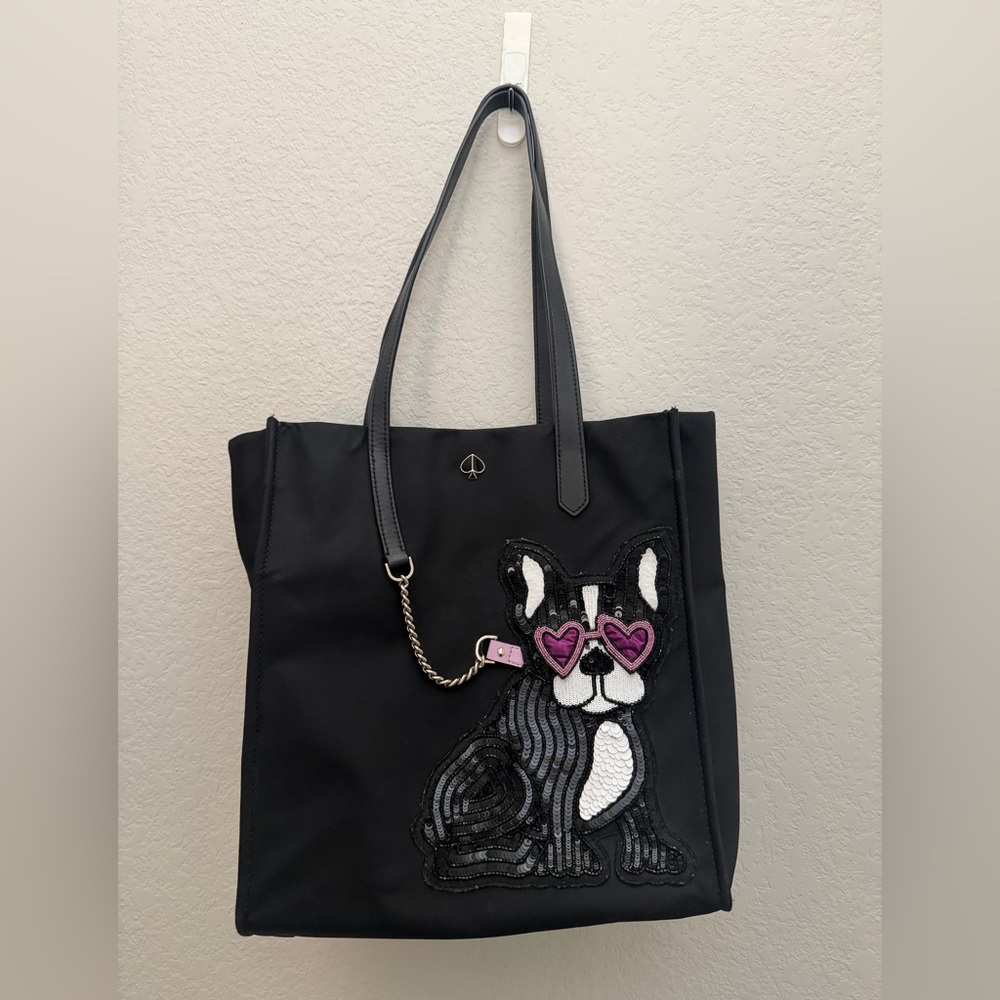 Kate Spade New York Kitt Francois Large North South Tote Beaded French Bulldog - Picture 2 of 6